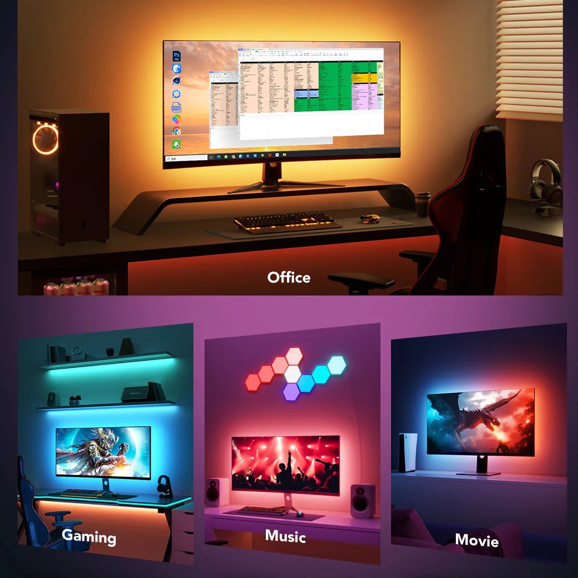 Oświetlenie LED Govee Gaming Light Strip G1 RGBIC, 27-34 cali, Wi-Fi, Bluetooth (H6609)