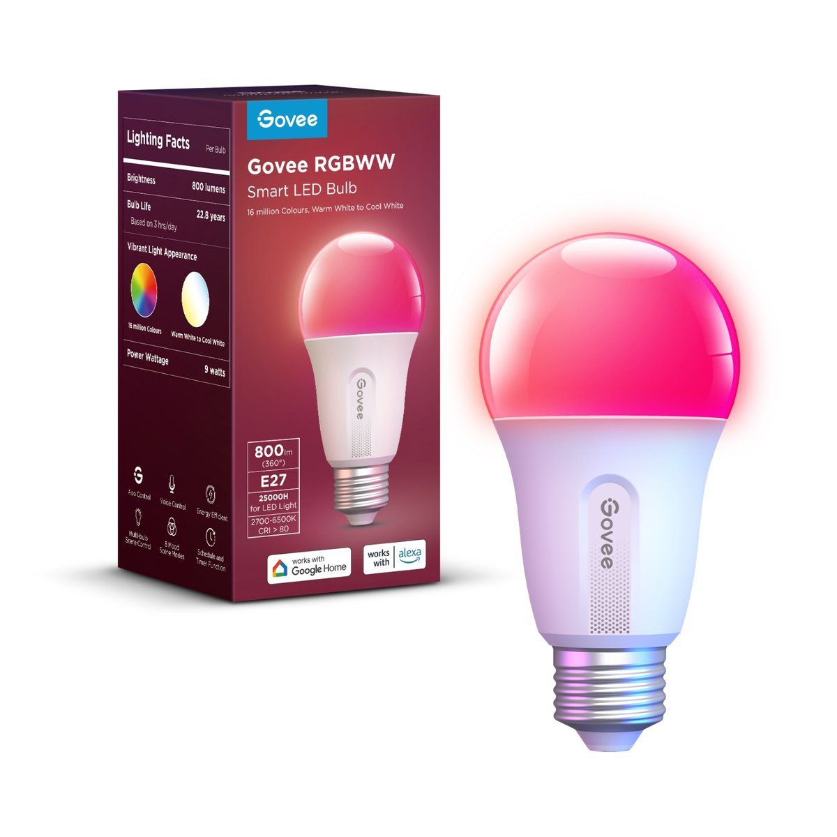 Żarówka RGB Govee Smart Light Bulb 800LM, 2.4GHz Wi-Fi + Bluetooth (H6004)