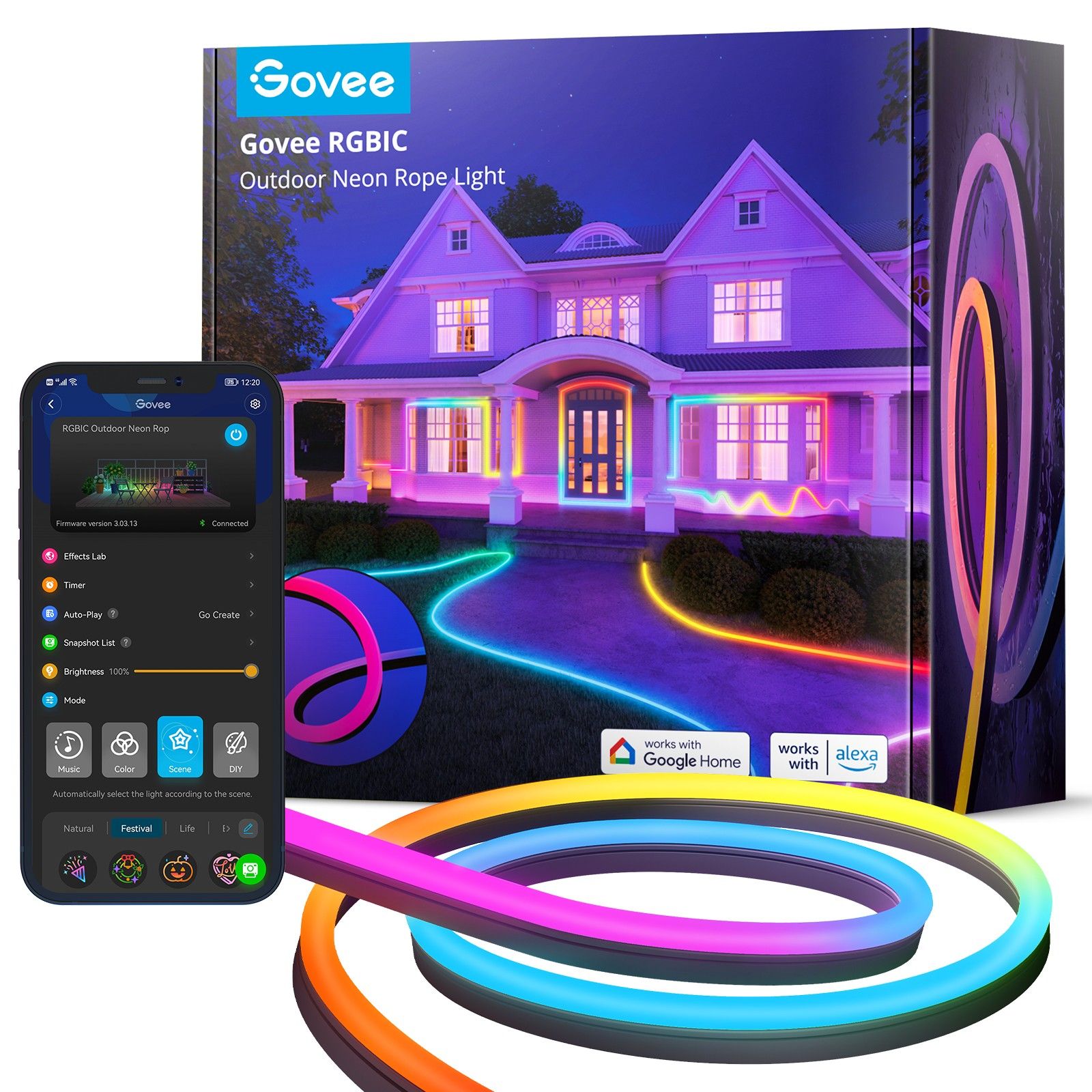 Taśma LED Govee Outdoor Neon Strip Lights 10m Wi-Fi, Bluetooth, RGBIC (H61A8)
