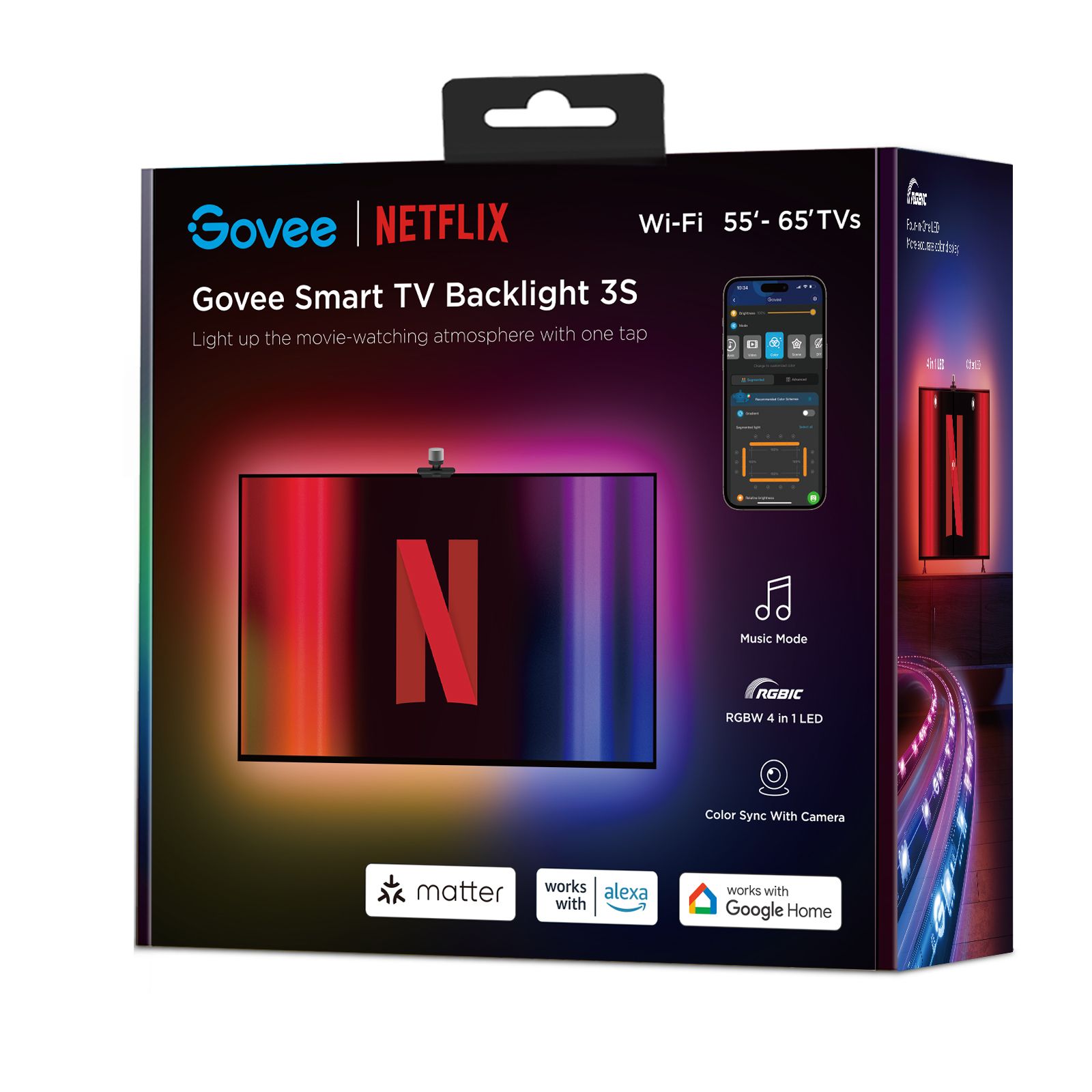 Taśma LED Govee Envisual TV Backlight Netflix Co-branding Version podświetlenie dla TV 55-65 cali, RGBIC, Wi-Fi, Bluetooth (H6098)
