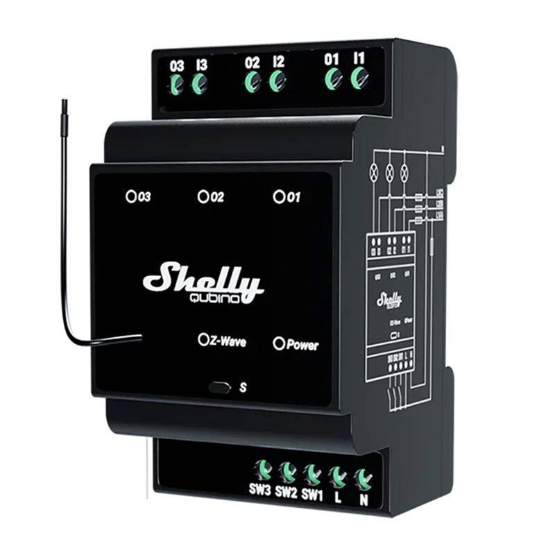 3-kanałowy przekaźnik na szynę DIN Shelly Qubino Wave Pro 3 Z-Wave