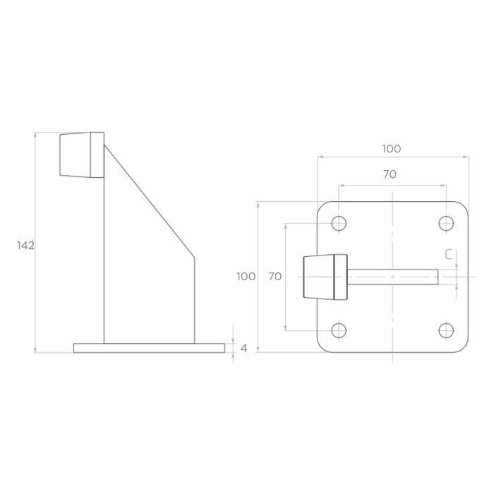 Odbojnik zewnętrzny do bramy lub furtki, przykręcany, z płytką 100 x 100 mm, czarny