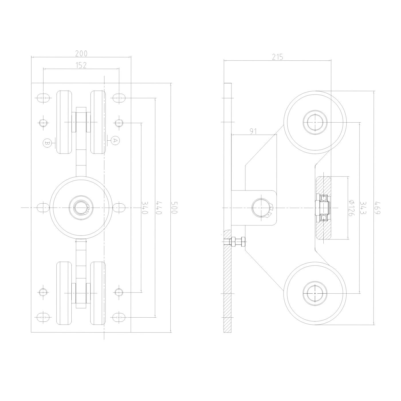 Wózek jezdny 140 do bramy przesuwnej - 5-rolkowy, rolki stalowe