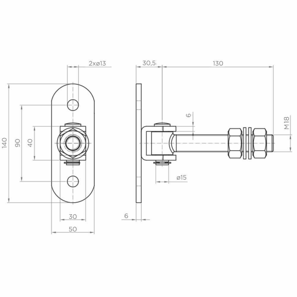 Zawias regulowany M18 z szyldem 140x50 mm