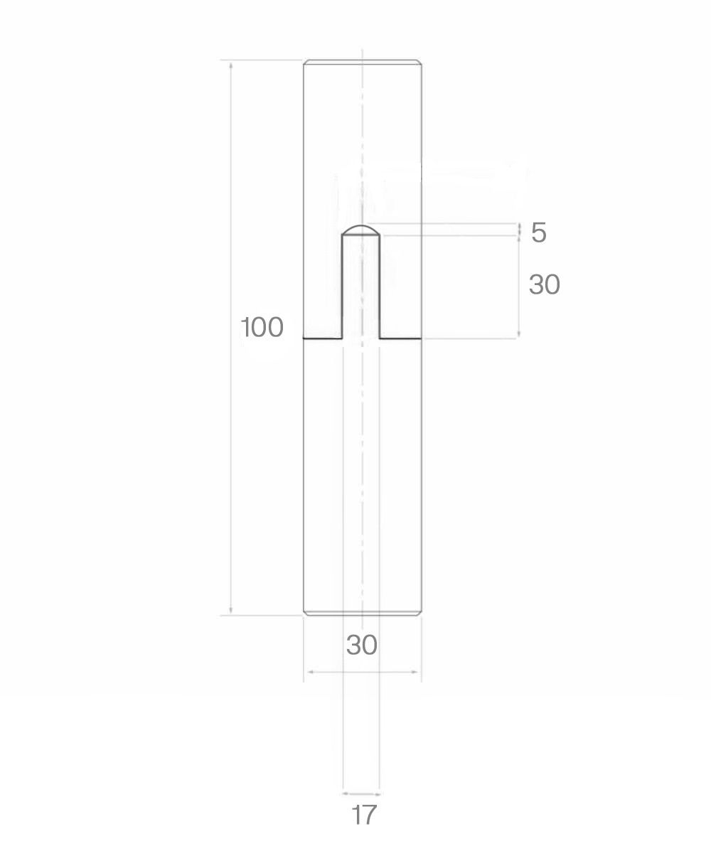 Zawias toczony do bramy D30 x H100 mm z kulą