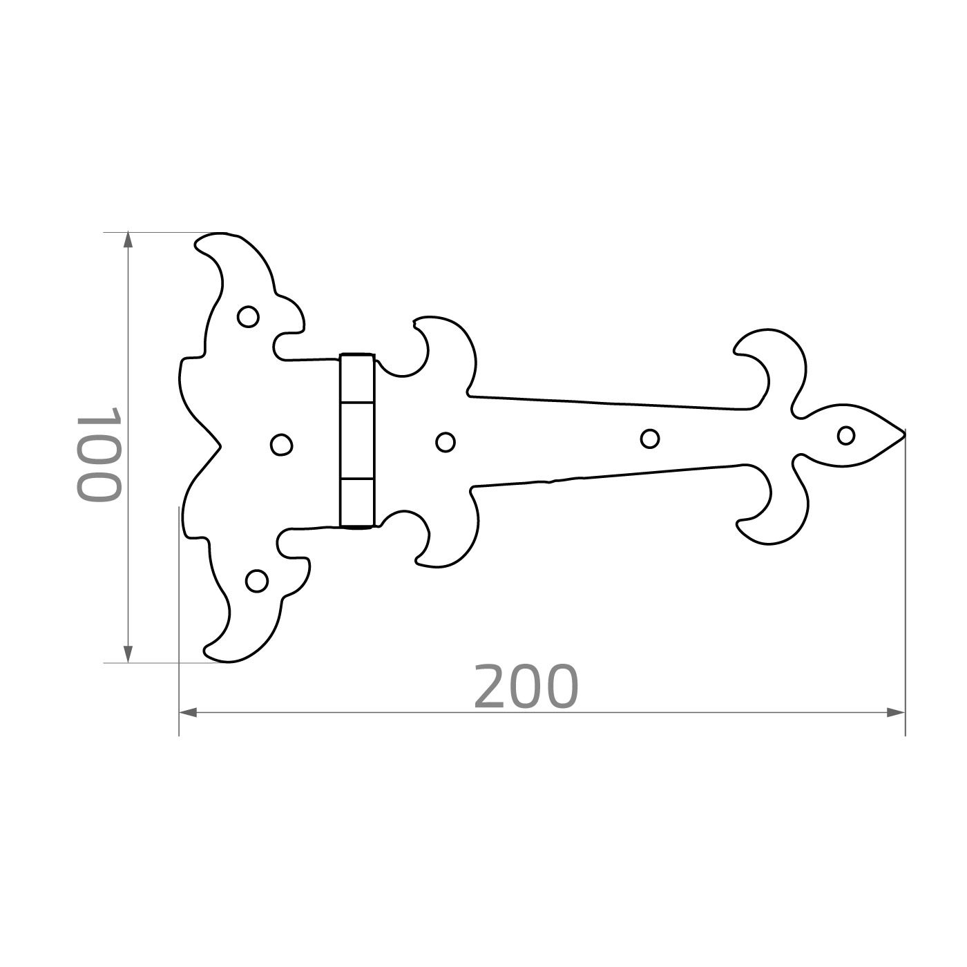 Zawias pasowy ozdobny H100 x 200 x 3 mm