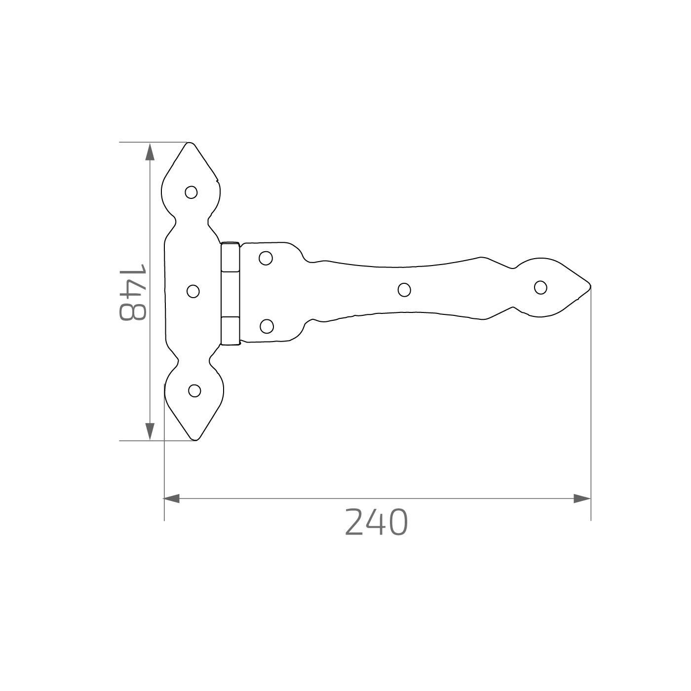 Zawias pasowy ozdobny H148 x L240 grubość 3 mm