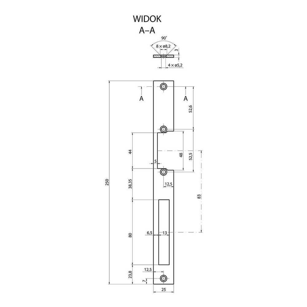 Blacha zaczepu płaska, uniwersalna 250x25 mm – długa, ocynk