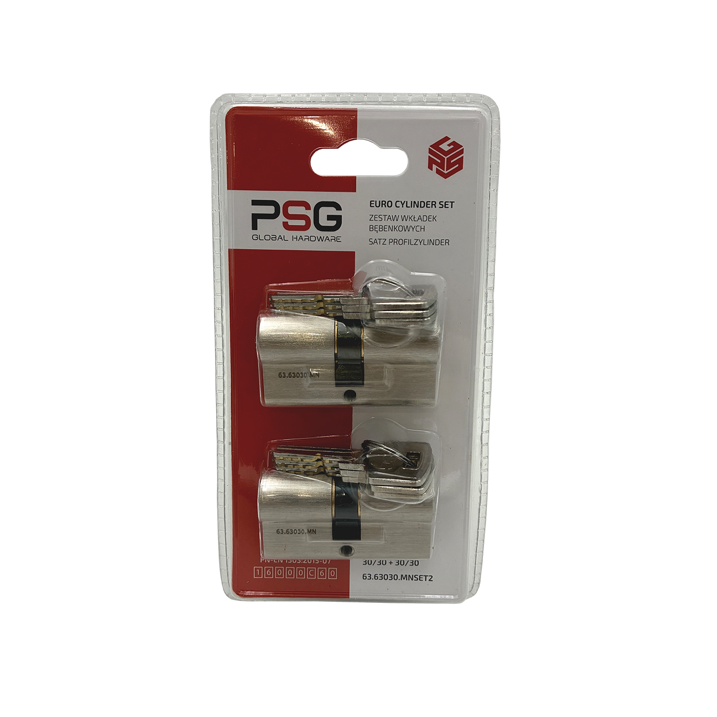 Zestaw 2 wkładek bębenkowych PSG 30/30 + 30/30 - nikiel satyna, blister