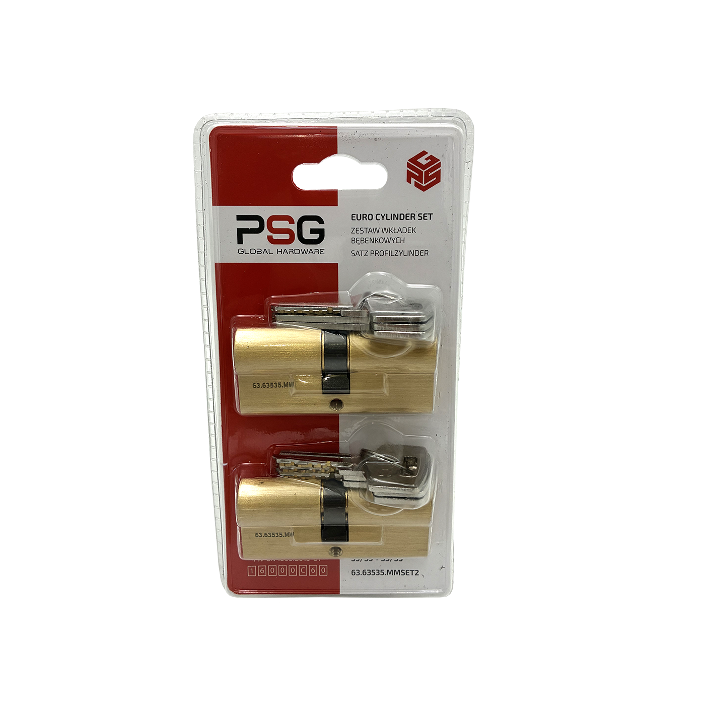Zestaw 2 wkładek bębenkowych PSG 35/35 + 35/35 - mosiądz, blister