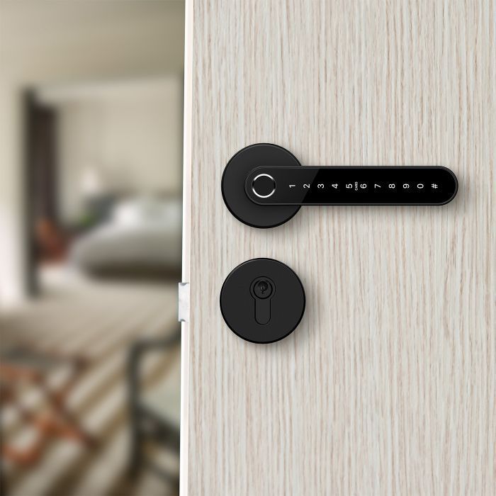 Zestaw inteligentna klamka elektroniczna PSG LUMA - czarna, Bluetooth, WiFi, Smart Life (Tuya) + bramka hub WI-Fi