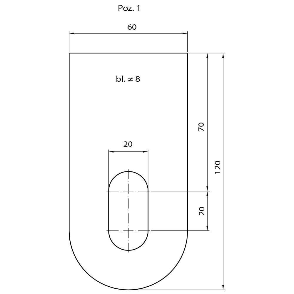 Łącznik do zawiasu M20 - H60 x L120 x 8 mm grubości