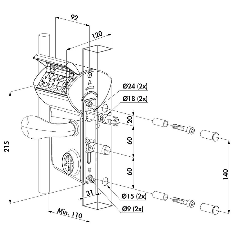 VINCI - Nawierzchniowy zamek do furtek kodowany mechanicznie dla profilu 40-60 mm