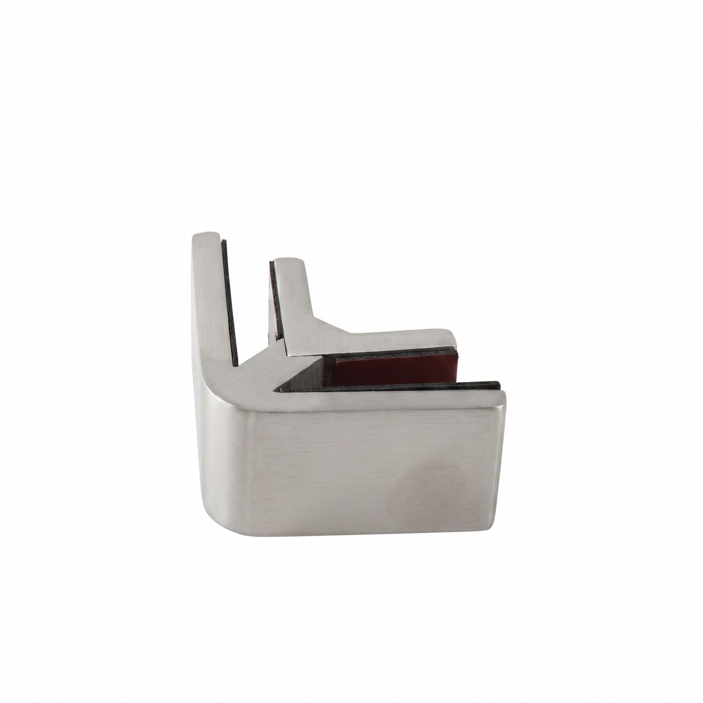 Uchwyt narożny aluminiowy do łączenia szkła – 50x63 mm, szkło 12-13,52 mm, aluminium, satyna