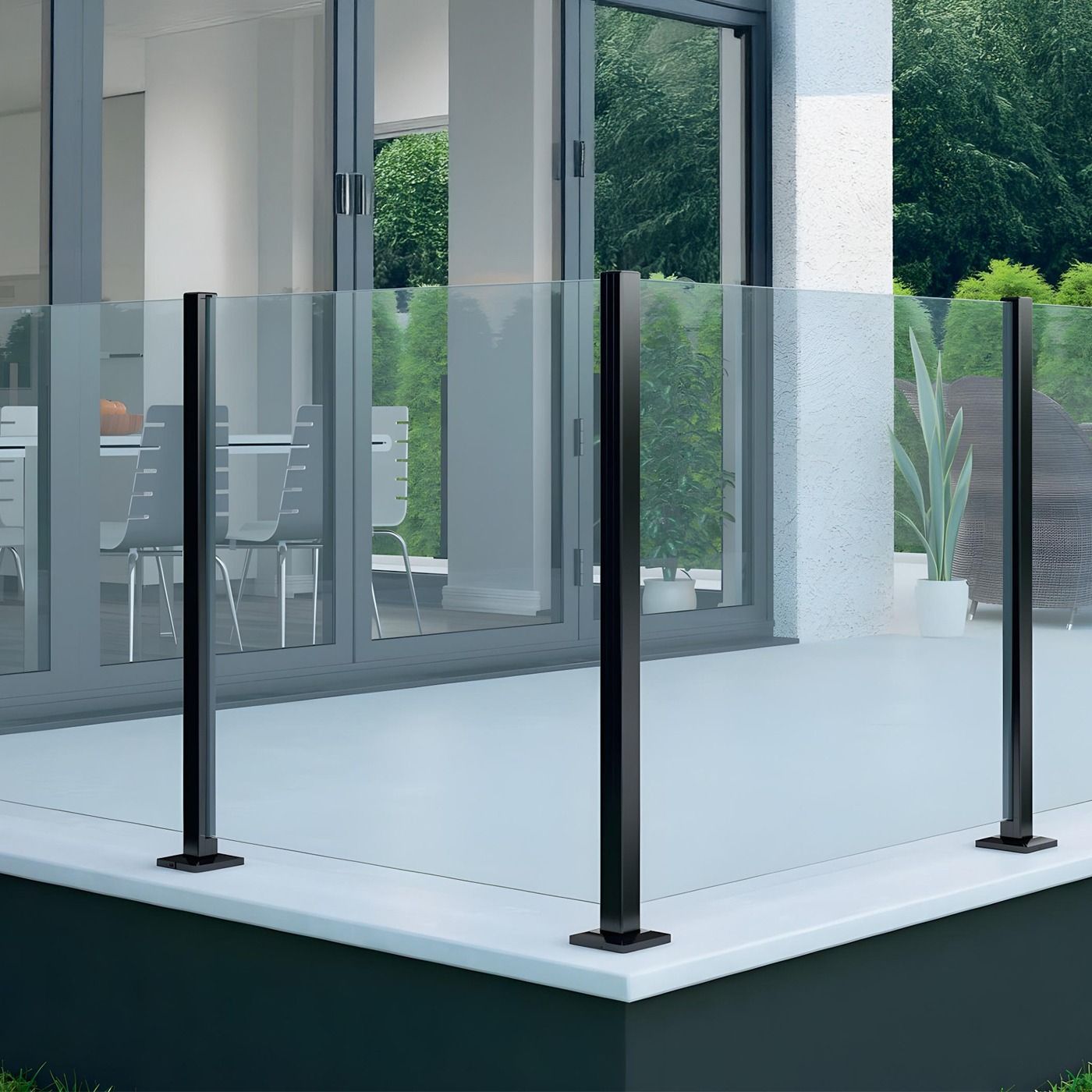 Słupek boczny balustradowy krańcowy 45x45x1100 mm – aluminiowy, szkło 8,72 mm, mocowanie w podłogę, czarny – seria KR7000, Kozza