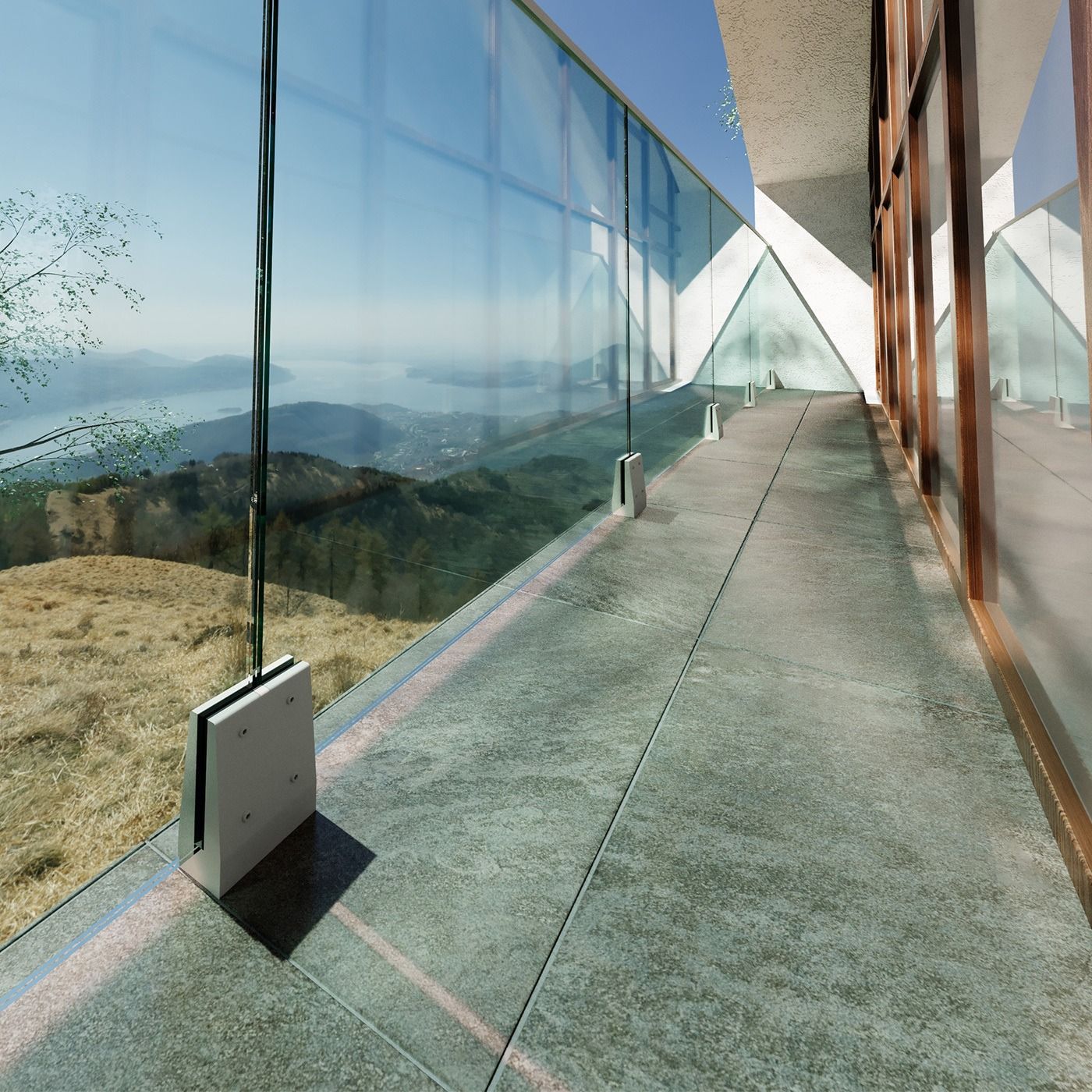 Uchwyt pionowy podwójny do szkła deltowaty - spigot, 70x100 mm, H=140mm, szkło 12-13,52 mm, aluminium, satyna