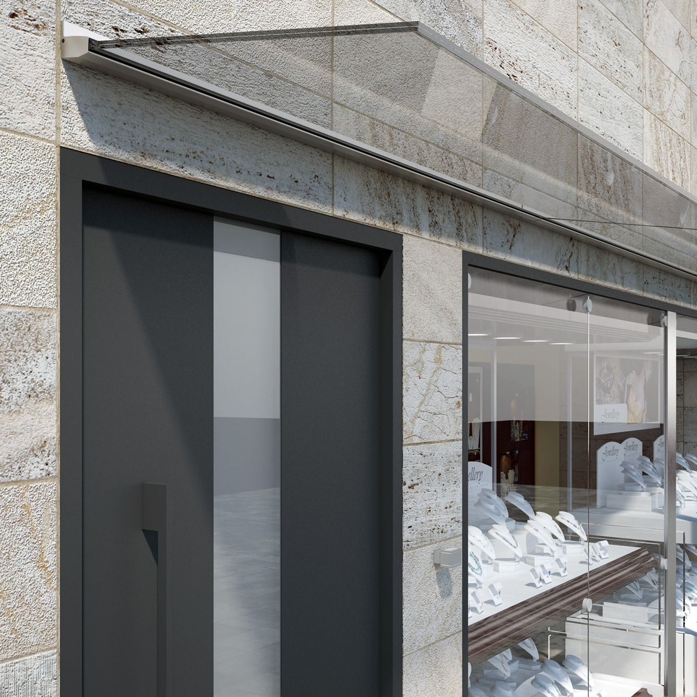 System zadaszeń szklanych na listwie aluminiowej 3000 mm - szkło 17,52 mm, uniwersalny (aluminium, anoda matowa)