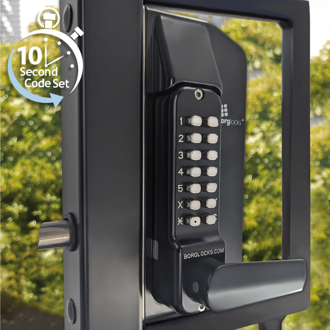 Dwustronny mechaniczny zamek szyfrowy BL3430 Borg Locks do bram metalowych - z klawiaturą ECP, klamką i zasuwą 65-80 mm