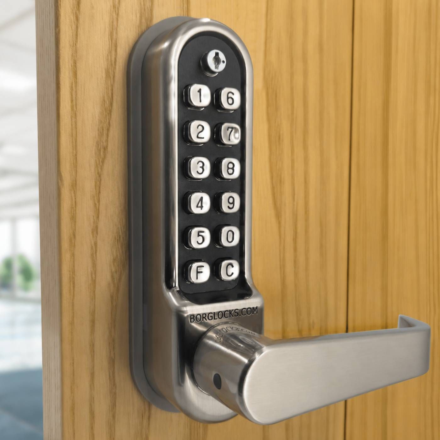 Metalowy zamek bramowy Borg Locks BL5400 ECP - jednostronny z klamką, klawiaturą ECP i funkcją zmiany kodu na drzwiach