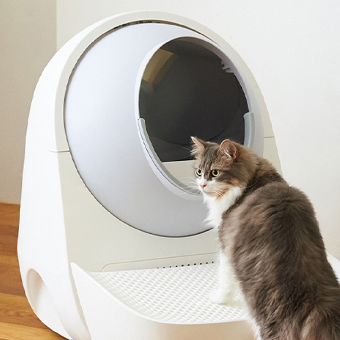 Inteligentna samoczyszcząca kuweta dla kotów Catlink Pro-X Luxury Version w zestawie ze schodami Catlink Scooper - białe
