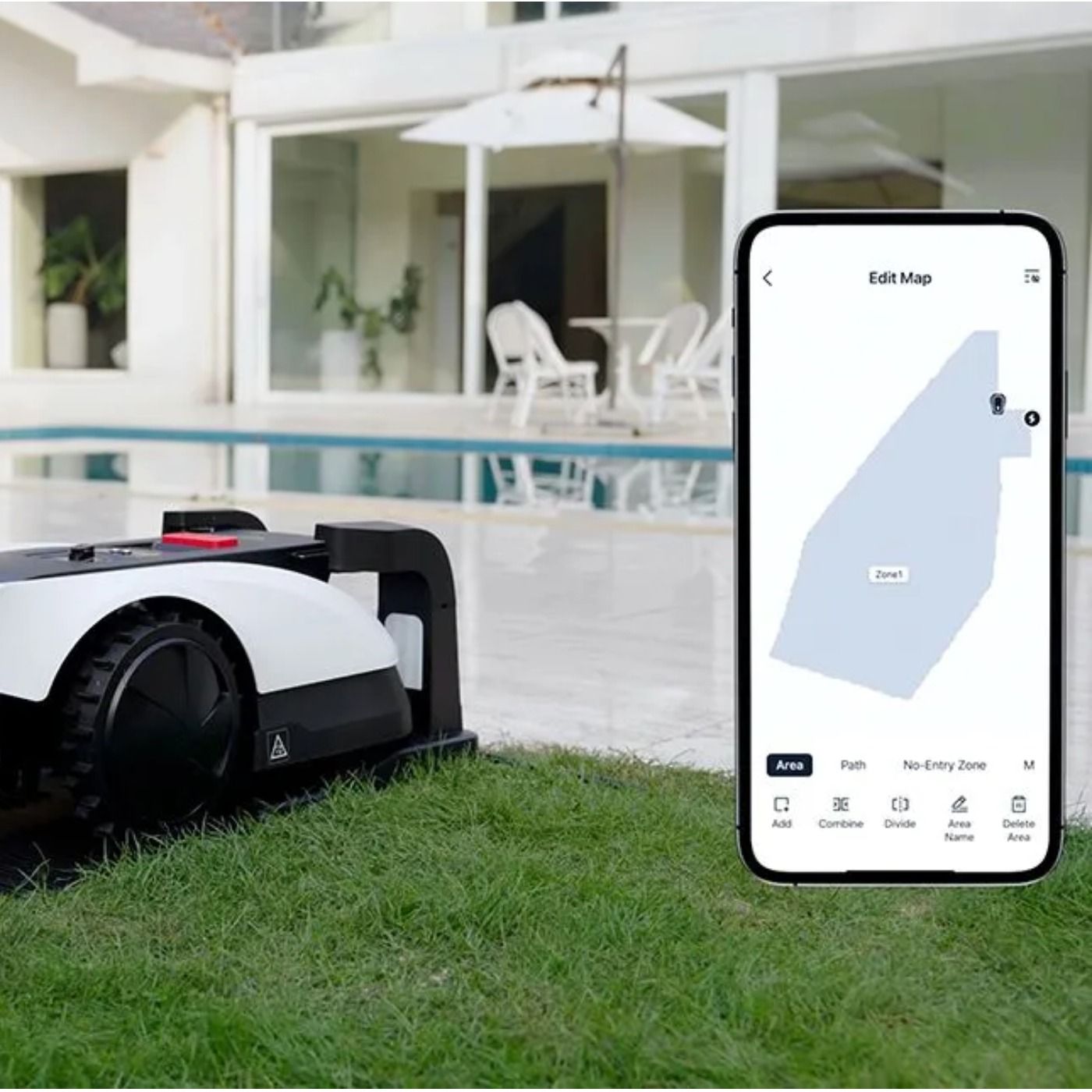 Robot koszący GOAT O800 RTK WHITE - do 800 m², LELS™, nawigacja RTK wspomagana LiDAR