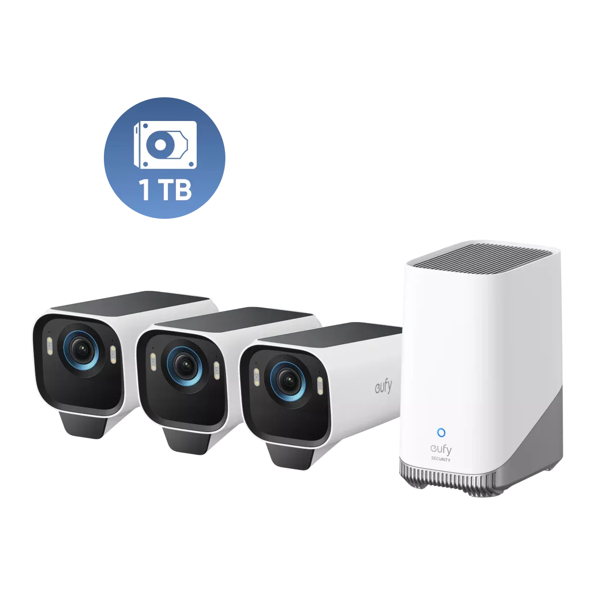 Zestaw 3 kamer do monitoringu eufyCam S3 Pro + stacja HomeBase S380 + dysk twardy 1 TB
