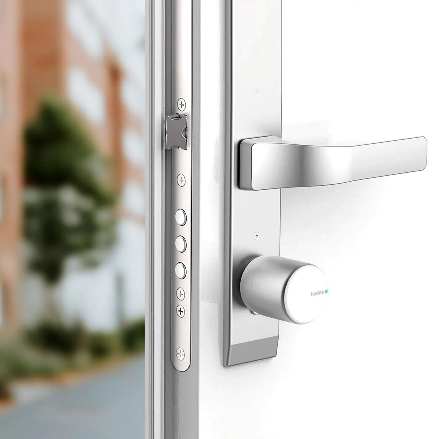 Zamek elektroniczny Tedee Lock PRO – srebrny, zestaw z routerem oraz klawiaturą Tedee
