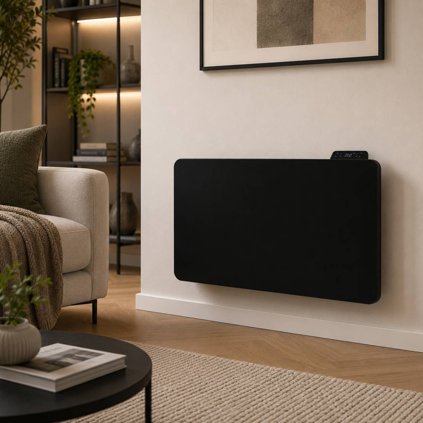 Grzejnik elektryczny Heatit WiFi Glass Panel Heater - WiFi, Bluetooth, 1000 W, czarny ze szklanym frontem