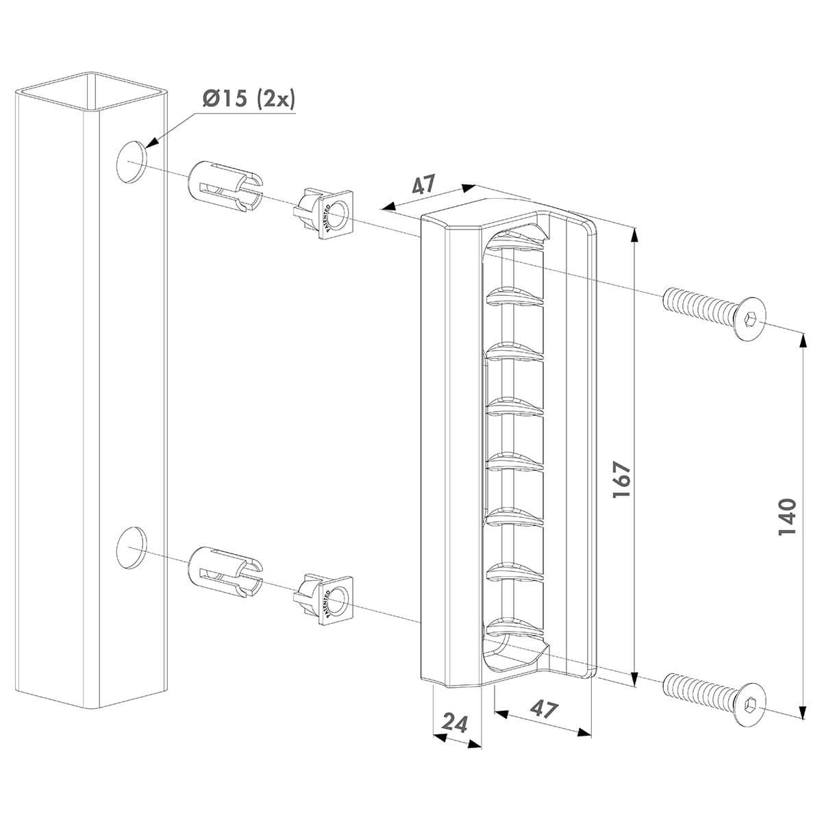 Zaczep poliamidowy do bram i furtek ogrodowych na profile - RAL7040
