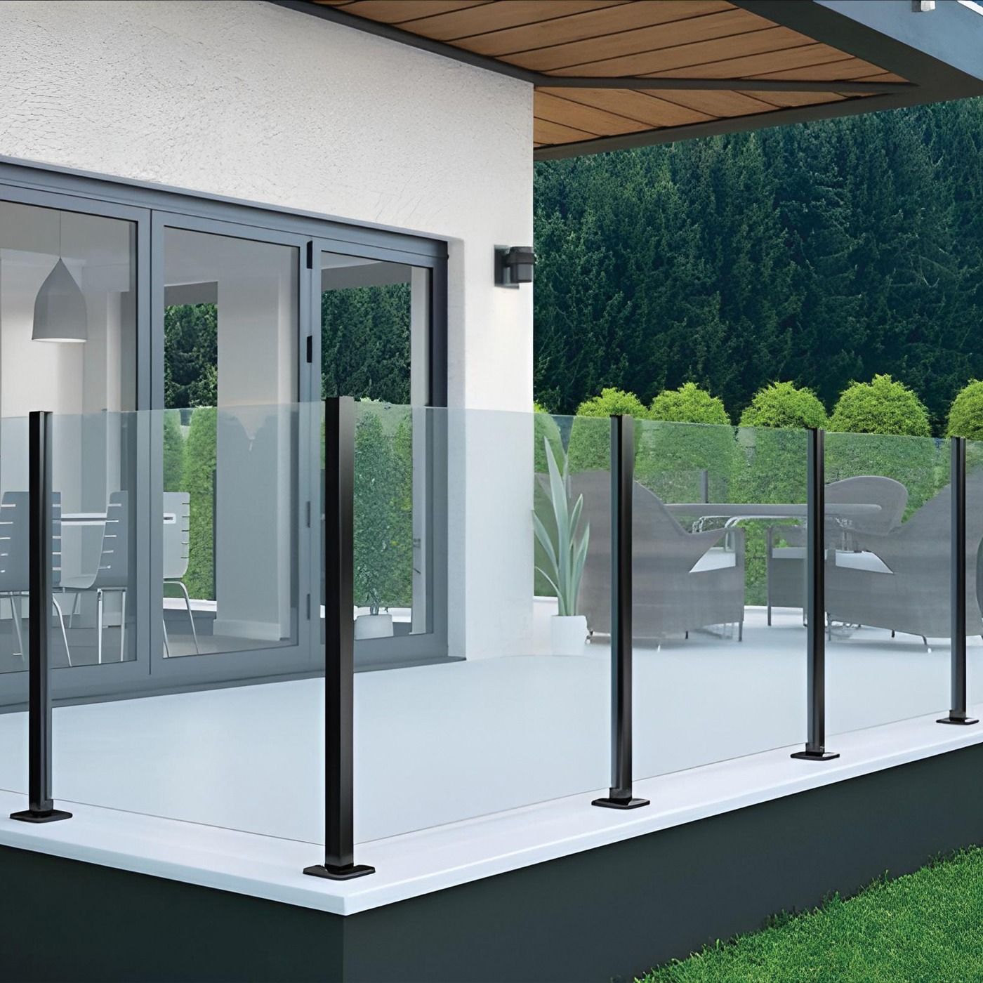 Słupek środkowy balustradowy 45x45x1100 mm – aluminiowy, szkło 8,72 mm, mocowanie w podłogę, czarny – seria KR7100, Kozza
