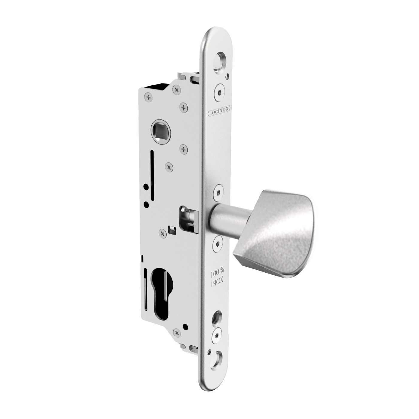 Zamek wpuszczany Fiftylock-LS Locinox do bram przesuwnych - z backsetem 30 mm, rozstaw 92 mm, zaczep nawierzchniowy