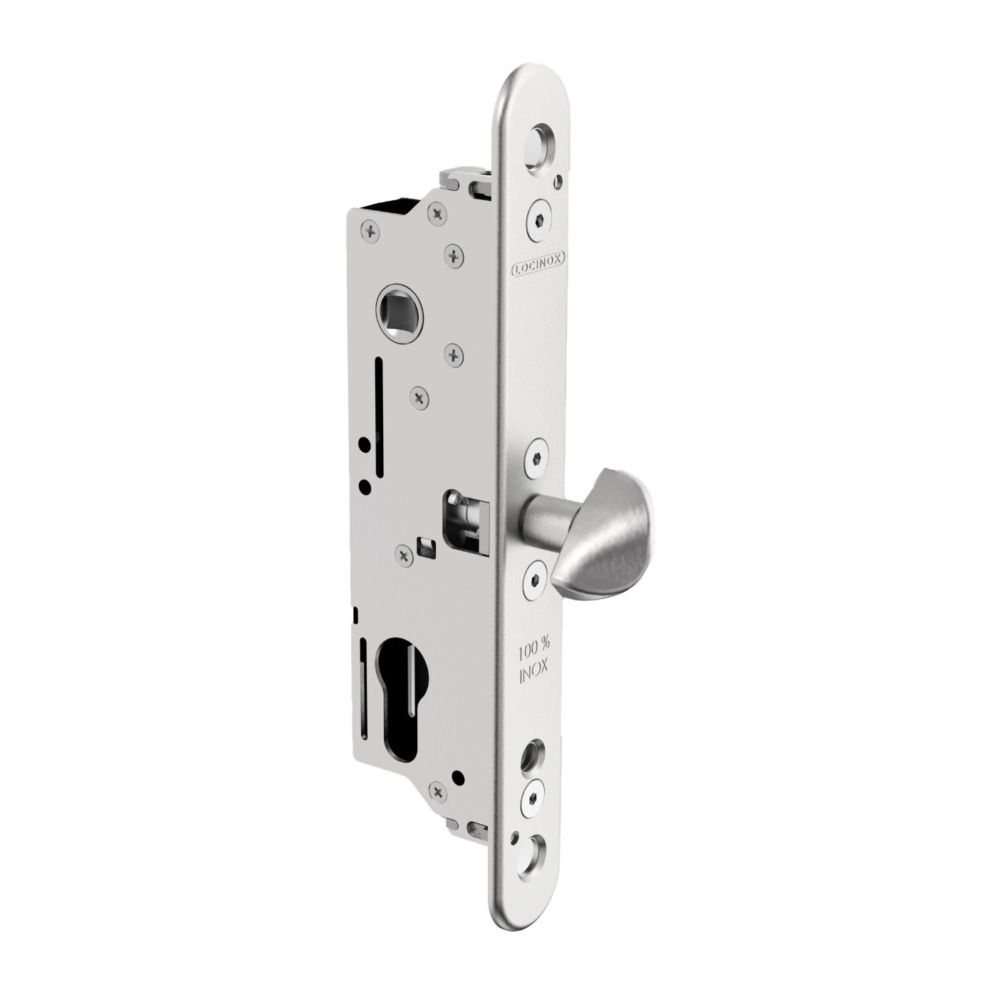 Zamek wpuszczany Fiftylock-S Locinox do bram przesuwnych - z backsetem 30 mm, rozstaw 92 mm, zaczep wpuszczany
