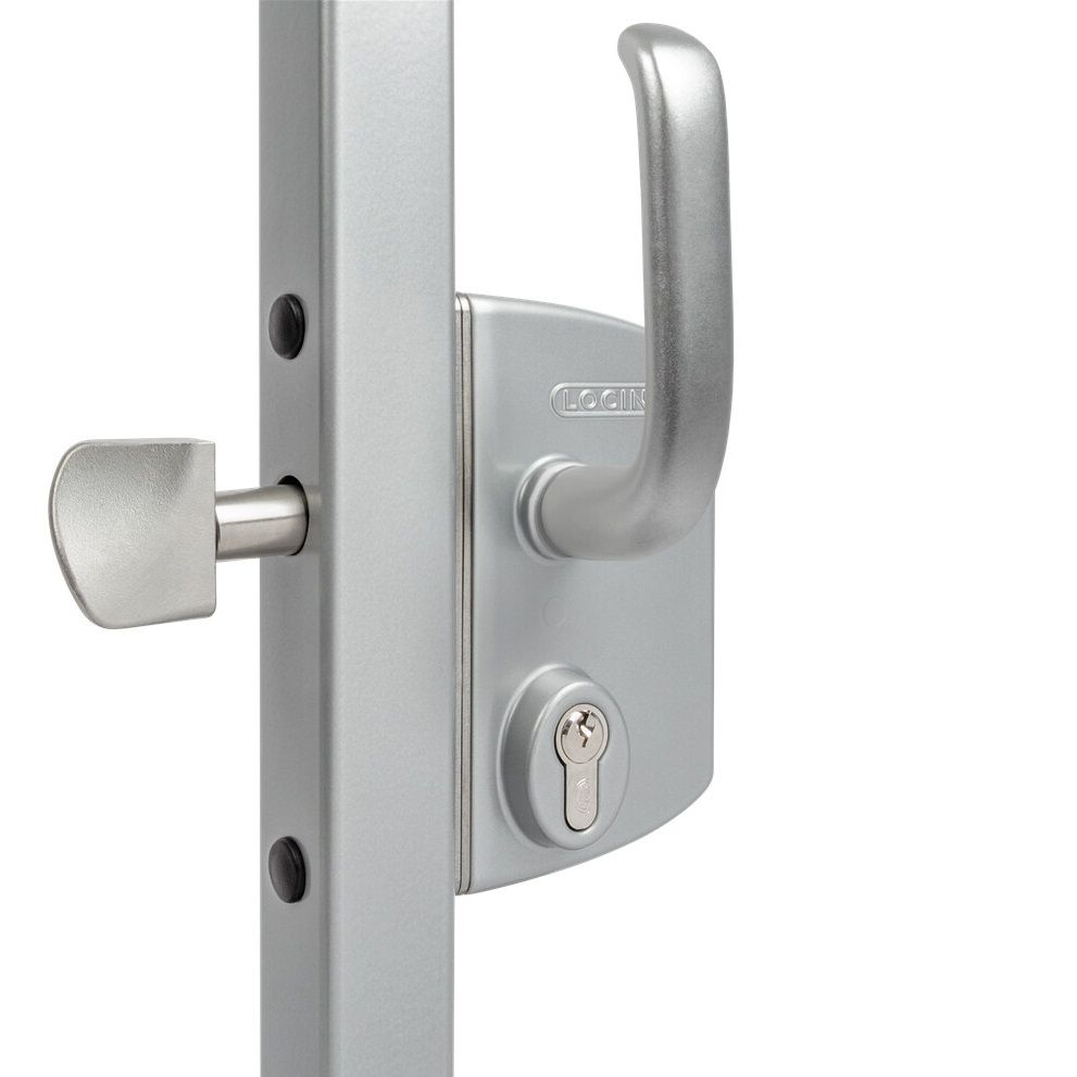 Zamek do bram przesuwnych dla profili kwadratowych 40 mm z klamką z wzmocnionego aluminium – srebrny