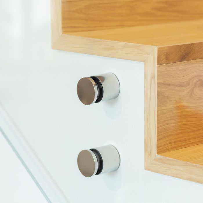 Uchwyt punktowy rotula do szkła, do powierzchni płaskiej, fi 50/8/M10x70 - szkło 8 - 17,52 mm, pusty dystans, aisi304, satyna