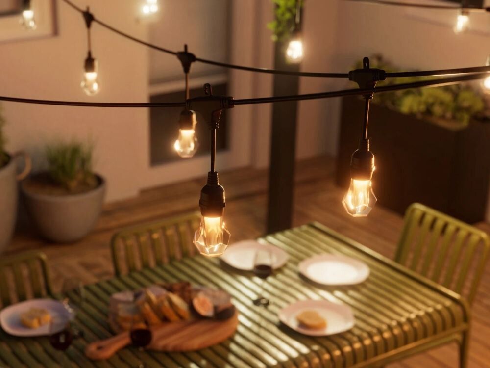 Nanoleaf Essentials Smart Multicolour Outdoor String Light Starter Kit - wielokolorowe lampki zewnętrzne 15 m, 55 Lm/żarówka, 27 W 2700 K-6500 K, kontroler w zestawie (technologia Matter)