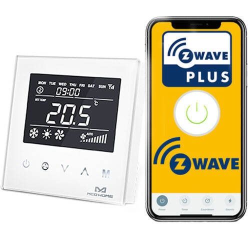 Termostat do sterowania klimatyzacją centralną 4-rurową typu Fan Coil MCOHome MH8-FC4 Z-Wave biały