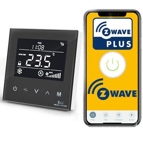 Termostat do sterowania klimatyzacją centralną 2-rurową typu Fan Coil MCOHome MH8-FC Z-Wave czarny