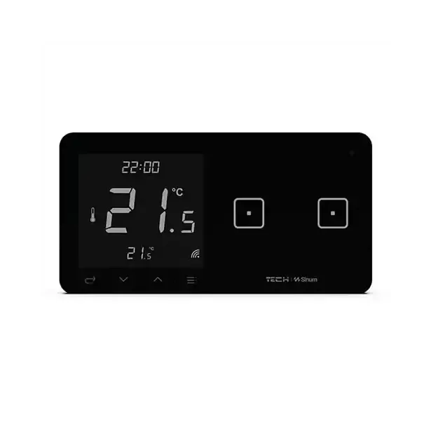 Szklany regulator pokojowy + włącznik dwupolowy TechSterowniki SINUM WSR-02P Prawa Czarny (WG.23.0072)