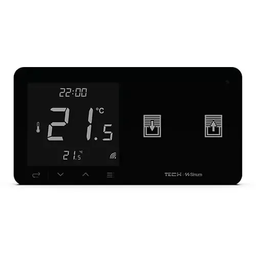 Szklany regulator pokojowy + wyłącznik rolet TechSterowniki SINUM WZR-02P Prawa Czarny (WG.23.0074)