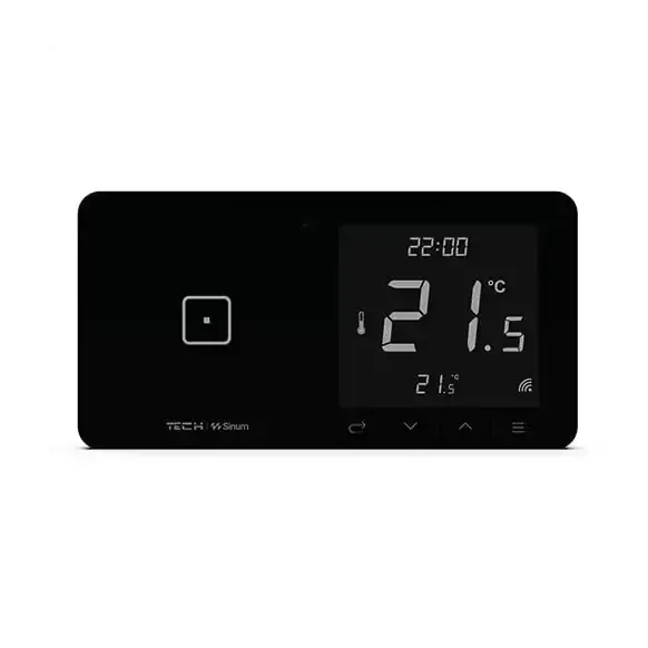 Szklany regulator pokojowy + włącznik jednopolowy TechSterowniki SINUM WSR-01L Lewa Czarny (WG.23.0079)