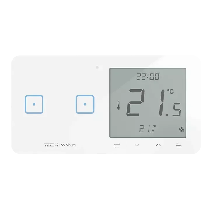 Szklany regulator pokojowy + włącznik dwupolowy TechSterowniki SINUM WSR-02L Lewa Biały (WG.23.0091)