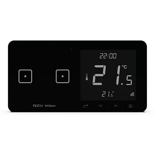 Szklany regulator pokojowy + włącznik dwupolowy TechSterowniki SINUM WSR-02L Lewa Czarny (WG.23.0092)