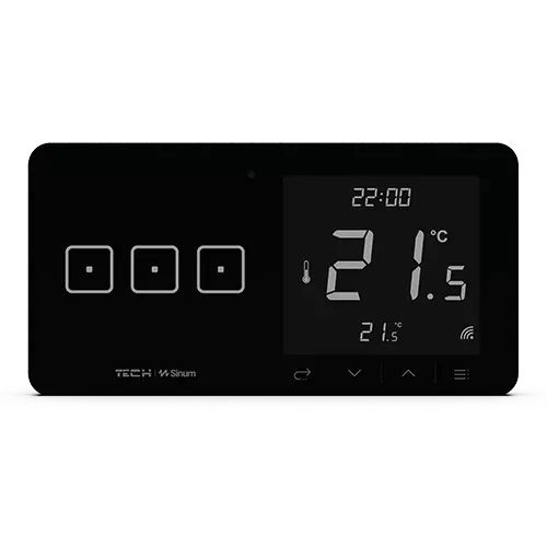 Szklany regulator pokojowy + włącznik trójpolowy TechSterowniki SINUM WSR-03L Lewa Czarny (WG.23.0095)