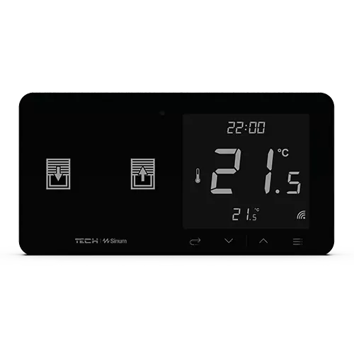 Szklany regulator pokojowy + wyłącznik rolet TechSterowniki SINUM WZR-02L Lewa Czarny (WG.23.0097)