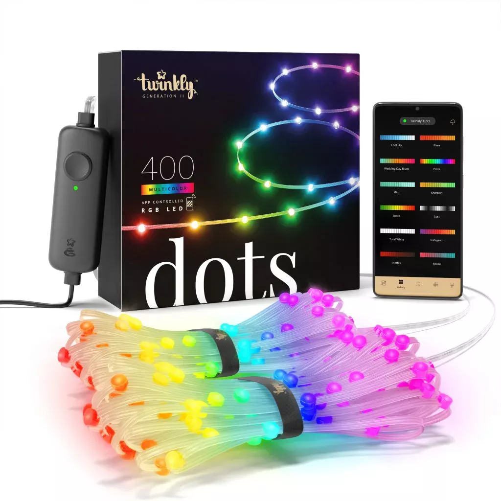 Inteligentne oświetlenie Twinkly Dots - 400 RGB LED Lights String, Clear Wire, Plug Type F