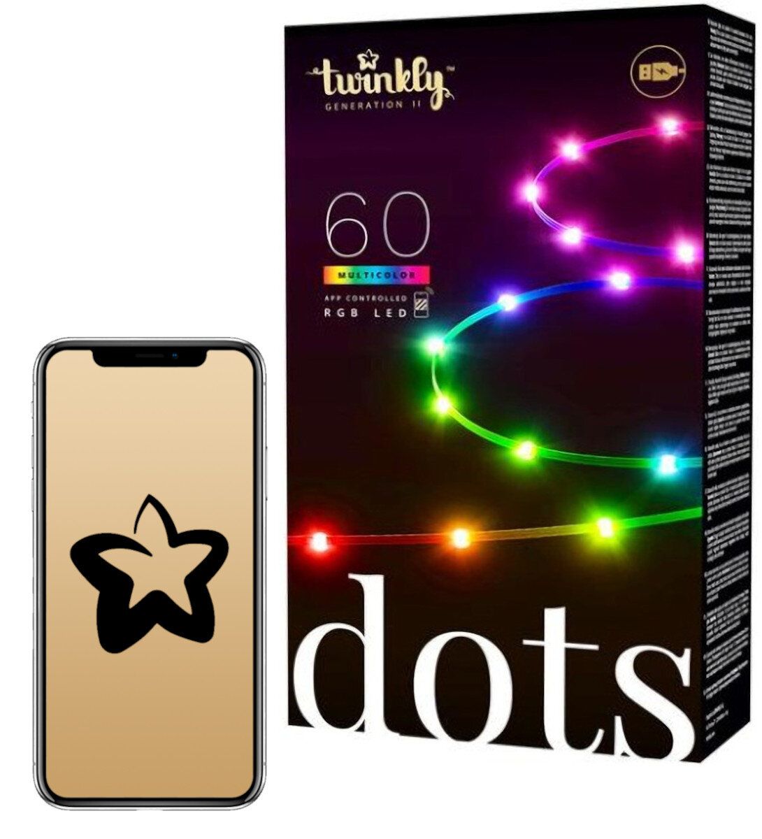 Inteligentne oświetlenie Twinkly Dots - 60 RGB LED Lights String, Black Wire, USB-A