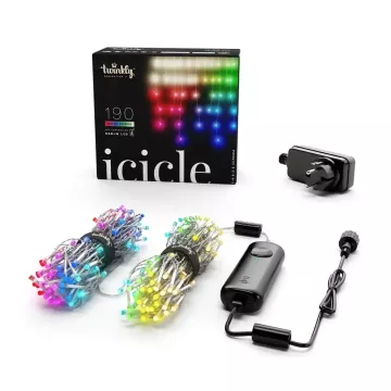 Inteligentne sople Twinkly Icicle - 190 RGB+W LED Lights String, Clear Wire, Plug Type F