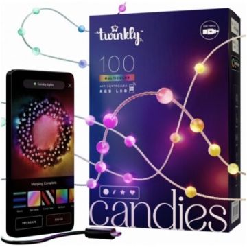 Lampki łańcuchowe - perełki Twinkly Strings USB - 100 Pearl-shaped RGB LEDs, Green Wire, USB-C