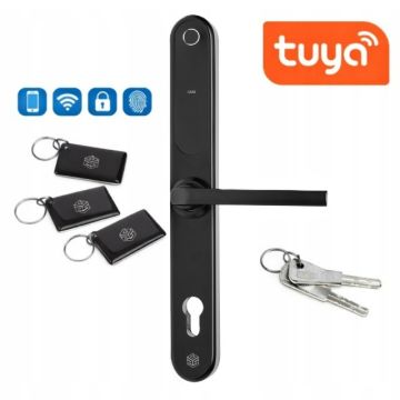Inteligentna klamka elektroniczna PSG TAPPO – czarna, rozstaw 92 mm, Bluetooth, WiFi, Smart Life (Tuya) 