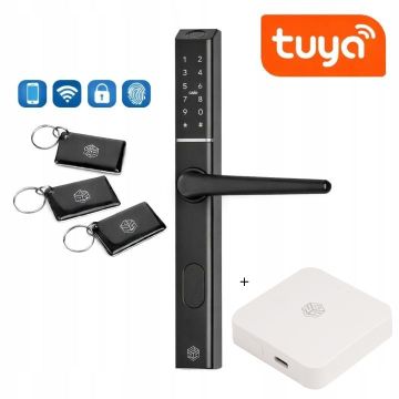 Zestaw inteligentna klamka elektroniczna PSG COLIBRI - czarna, regulowany rozstaw, Bluetooth, Wi-Fi, Smart Life (Tuya) + bramka hub WI-Fi